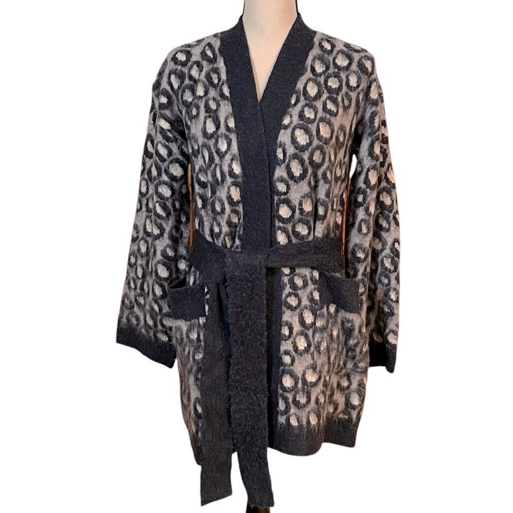 Current/Elliott “The Cali” Leopard Print Belted Cardigan Sweater Sz-0